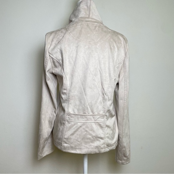 Philosophy neutral minimalist faux suede drapey zip moto jacket large collar NWT - Picture 7 of 14